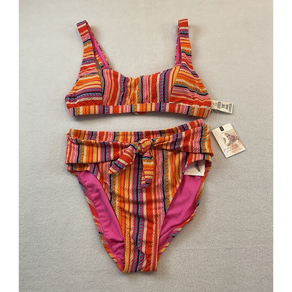 Jessica Simpson Swimsuit Bikini Womens M Femme‎ Stripe Escape To Pacific 2 Piece
